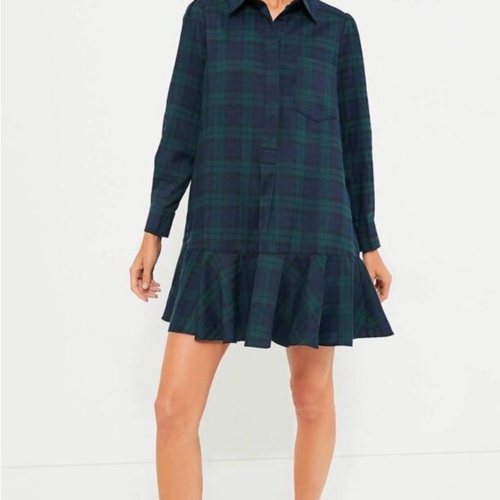 Plaid Ruffle Hem Shirt Dress